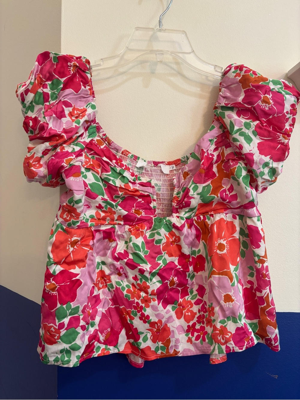 Astr Pink Floral Puff-Sleeve Blouse